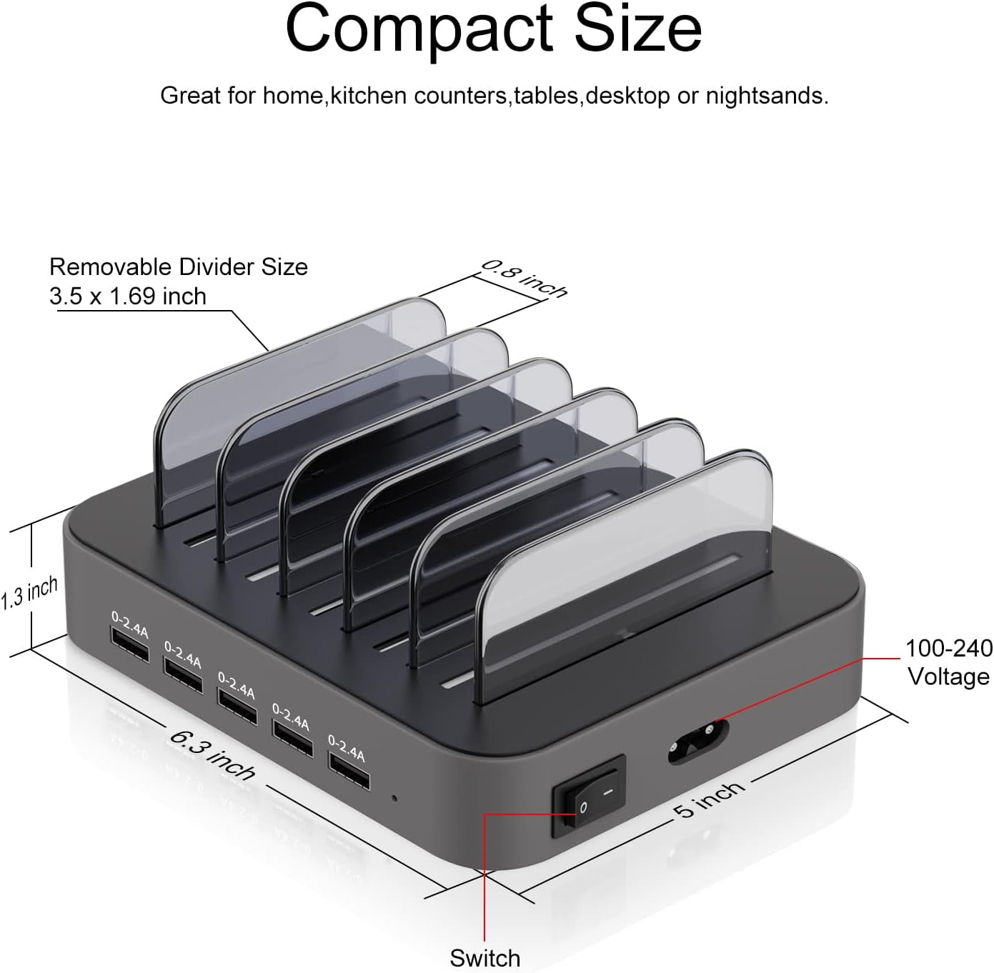 5 Port Multi USB-A Charger Station 