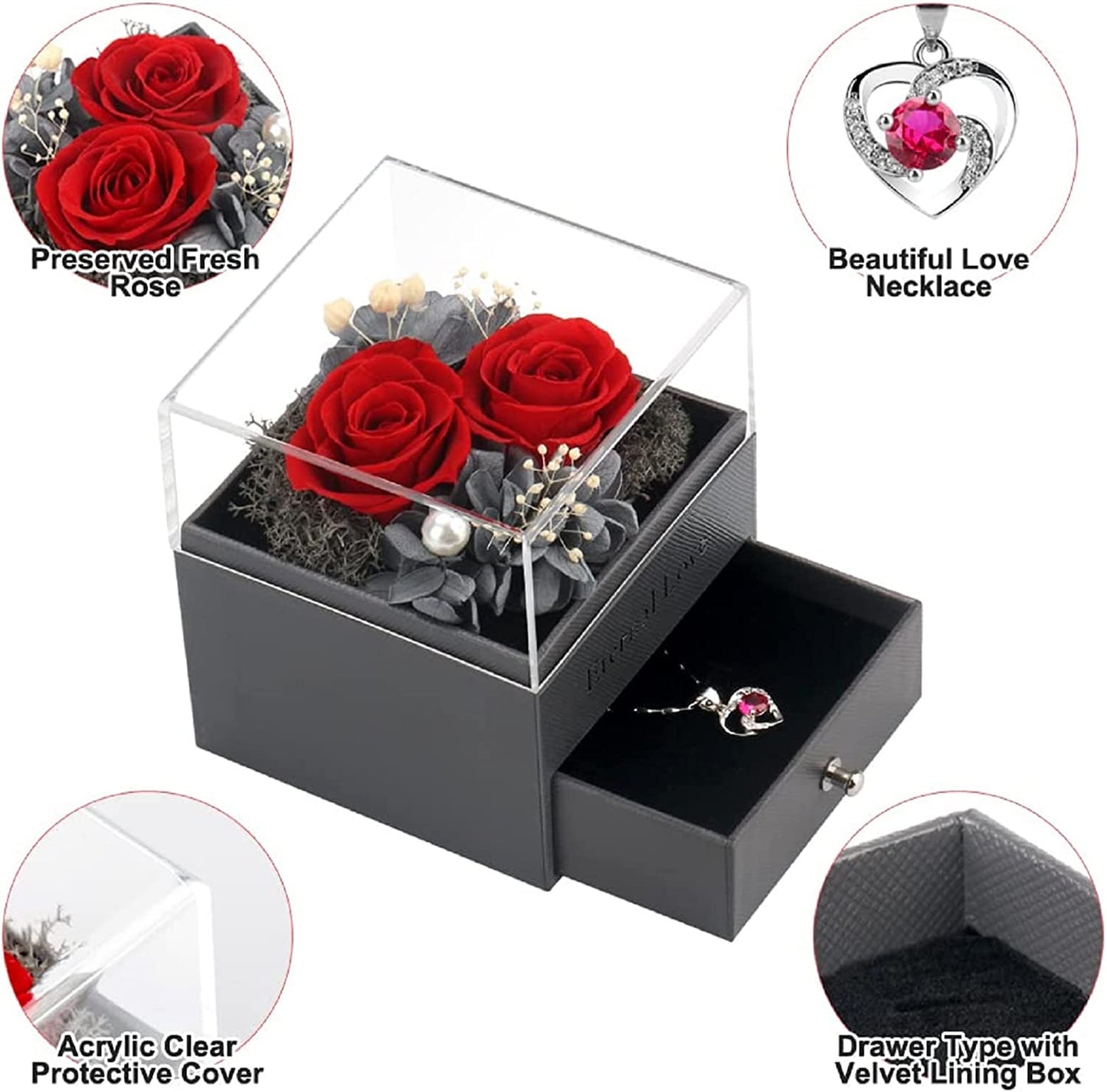 Preserved Rose in a Jewelry Box with Necklace