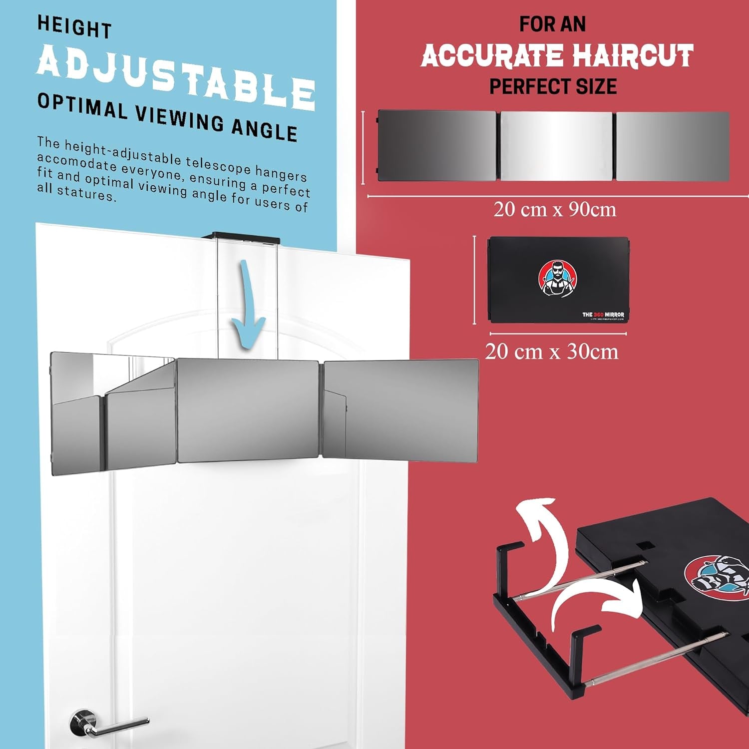 360° Self-Cut Mirror: Adjustable Trifold Barber Mirror for Perfect DIY Haircuts