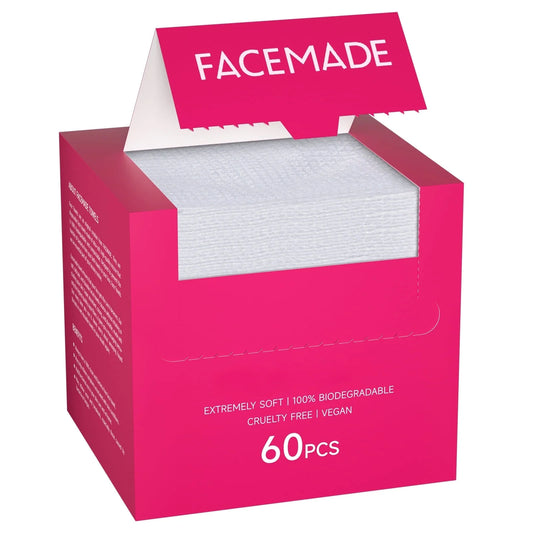 60-Pack Disposable Face Towelettes - 11.5" x 11.1" Cotton Tissues for Makeup Removal & Personal Care