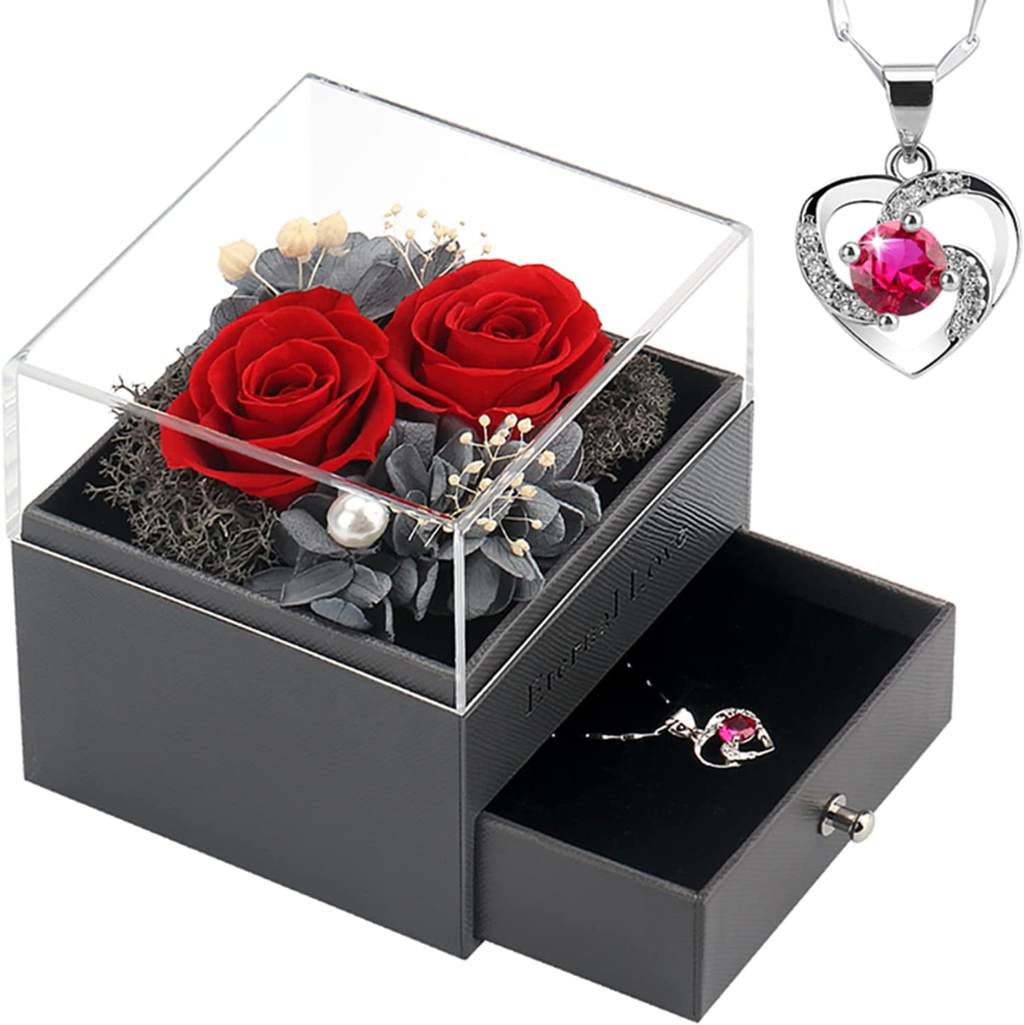 Preserved Rose in a Jewelry Box with Necklace